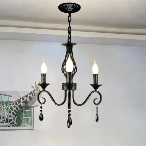 American Light Luxury Black Wrought Iron Crystal LED Small Chandelier Ceiling for Living Room Dining Room Clothing Store Bar