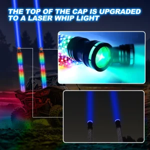 Antenna Fat Whip Light RGB 2.2-Inch LED Whip Waterproof 2-in-1 Top Laser and Fat Whip Light for SXS UTV