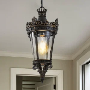 Antique Crown Outdoor Hanging Lantern Vintage Clear Glass Pendant Ceiling Light