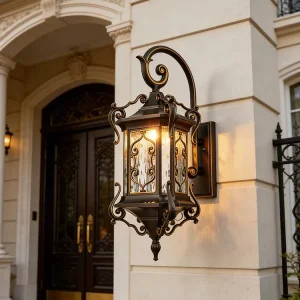 Antique Matte Black Waterproof LED Square Outdoor Wall Light Die Cast Aluminum Wall Mounted Lantern for Garden Pathway Driveway