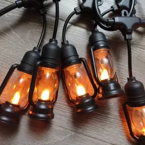 Antique Outdoor PVC Solar Light Bulb with 5 Meters 10 Lights Kerosene Flame LED Solar Panel for Garden IP65 Rated