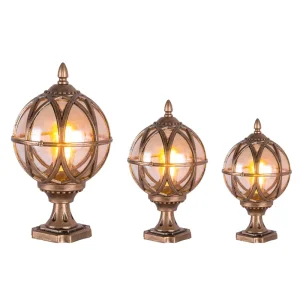 Antique-Style IP65 Waterproof Outdoor Courtyard Globe Pillar Light for Pathways, Gardens, and Villas