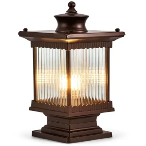 Antique Vintage Outdoor Solar LED Pillar Light E27 Base IP65 Waterproof Garden Post Lamp for Villa Courtyard Patio