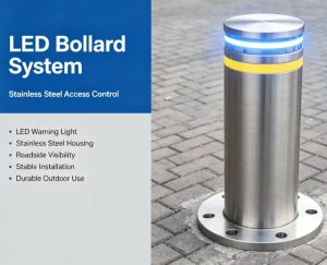 Automatic Telescopic Bollard 304 SS Electric Rising IP68 Waterproof Anti-Collision Commercial & Residential Use LED Light