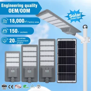 Big Battery Aluminum Housing Outdoor Motion Sensor IP66 300W 400W 500W LED Solar Street Lights 150 Beam Angle 3000-6000K Color