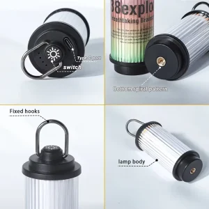 Black 200Lm USB-C Rechargeable LED Mini Camping Lamp with 1/4″ Threaded Hole IPX5 Waterproof Portable for Tent Hiking Fishing