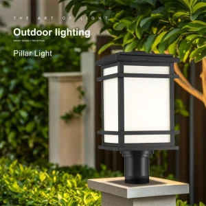 Black Aluminum LED Outdoor Landscape Pillar Light Waterproof IP44 with 50,000-Hour Lifespan and Dual Voltage