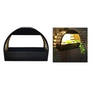 Black Half Circle Shaped Hollow Metal Solar Lantern Outdoor Decorative Light