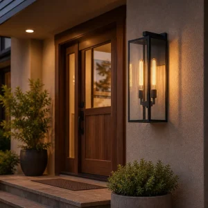 Black Outdoor Wall Lantern Clear Glass Wall Sconce Waterproof 2 Light Modern Industrial Entryway Wall Lamp Garden Light