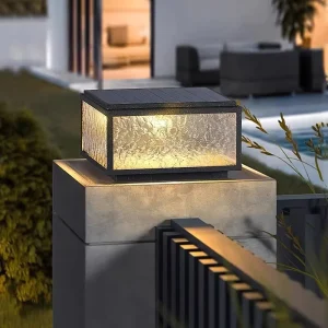 Black Solar Pillar Lamp, E27, IP65 Waterproof Outdoor Post Light for Garden Villa, Colonial Modern Style