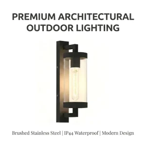 Black Stainless Steel E27 Tempered Glass Waterproof Garden Lamps Fence Landscape Solar Outdoor Wall Light for Corridor