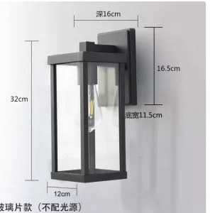 Black Stainless Steel Square Outdoor Wall Lantern with Downward Glass Shade and IP44 Protection for Gardens
