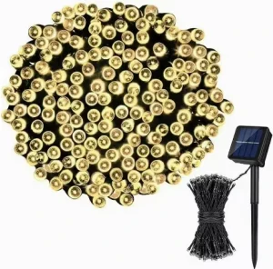 Blue Solar-Powered Outdoor Christmas String Lights, IP65, 8 Modes