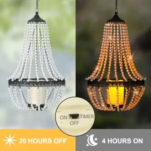 Bohemian Style Waterproof Crystal Beaded LED Chandelier with Timer Function for Outdoor Patio Garden Decor
