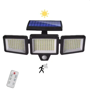 Brightenlux 3 Heads Motion Sensor Lights IP65 Solar 2000LM 210 LED Security Lights with Remote Control Waterproof Wall Lamp