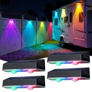 Brightness 2X LED Lens Fence Lights Solar Powered 9 Fixed Colors RGB Lights IP65 Waterproof Solar Fence Lights