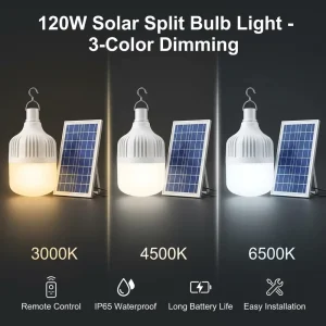 Bulk Buy 120W Solar Bulb LED Lamp 3500K IP66 Waterproof Emergency Light 360 Beam Angle Remote Induction Control 1-Year