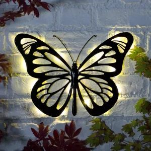 Butterfly Wall Art LED Solar Garden Lights Iron Body IP44 Rated 360 Beam Angle Outdoor Landscape Decoration 3 Year Warranty