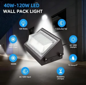 CE ETL Certificate 3cct Adjustable Pack Mount Outdoor 60W 120W Led Wall Light Exterior Lamp