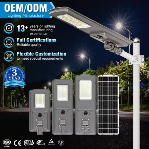 CE ROHS Certified IP65 100W-200W Integrated Aluminum Outdoor LED Solar Street Light with Lithium Battery