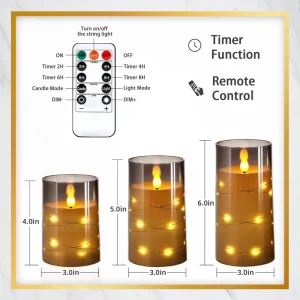 CE RoHS battery-operated fairy string light pillar with grey acrylic flameless LED candles and 3D wick for Christmas decor