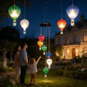 COLORFUL LED SOLAR HOT AIR BALLOON WIND CHIME OUTDOOR HANGING YARD DECORATION