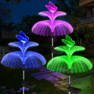 CXS Solar Small Garden Lights Waterproof 7 Color Changing Double Jellyfish Butterfly Metal Plastic IP Rated Outdoor