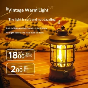 Camping Atmosphere Light Charging Retro Lantern Tent Light Stepless Dimming Solar Battery Outdoor Camping Lamp