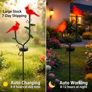 Cardinal Solar Lights Garden Stakes Red Bird Figurine LED Solar Lights Iron Garden Stakes Yard Decorative Lights