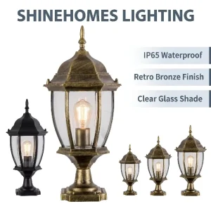 Cast Aluminum Retro Bronze Glass Waterproof Outdoor Pillar Lantern OEM ODM Supported for Villa Hotel Garden Landscape Lighting