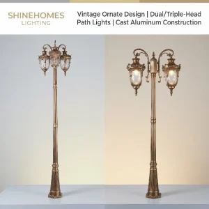 Cast Aluminum Vintage Dual/Triple-Head Path Light Weatherproof Rust UV-Resistant for Villa Garden Community Landscape