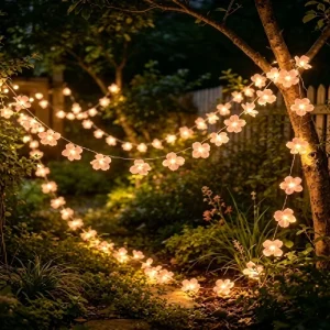 Cherry-Blossom Solar String Lights Outdoor Waterproof IP65 7m 12m LED Lights with Button Control for Gardens and Balconies