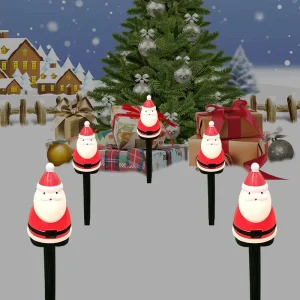 Christmas Lawn Pathway Outdoor Holiday Decor 3D Santa Claus 5 LEDs CRI 95 Pathway Stake Lights Battery Powered IP65 Waterproof