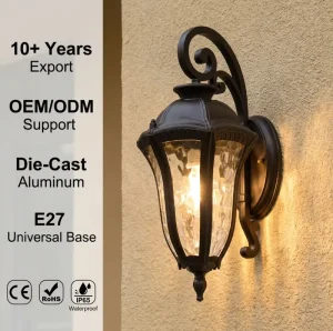 Classic European Outdoor Wall Lamp Waterproof IP65 Die Cast Aluminum Garden Sconce with E27 Villa Exterior Lighting