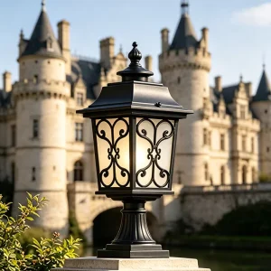 Classic Sand Black Garden Gate Pillar Light with E27 LED Bulb