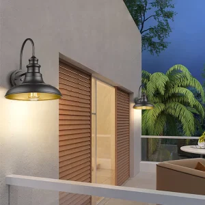 Classical Outdoor E26 Iron Ceiling Light, Black and Gold, Garden Pathway and Road Lighting
