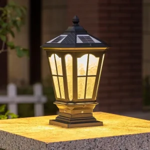 Classical Retro Outdoor Solar Pillar Light, Waterproof, Battery Powered, Wireless Control, 360° Beam