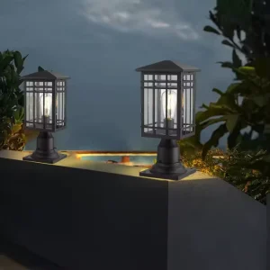 Classical Style Sand Black Die-Cast Aluminum Glass Pillar Light IP44 Waterproof 100W for Outdoor Gardens and Gates