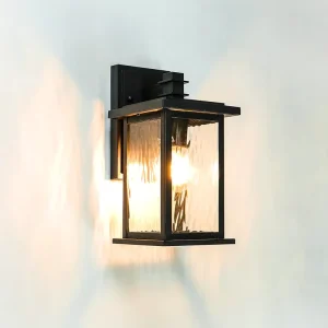 Clear Water Glass Anti rust Aluminum Exterior Waterproof Outdoor Wall Lantern Sconce Light Fixture with Sturdy Mounting Bracket