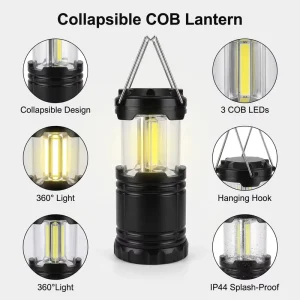 Collapsible COB LED Camping Lantern IP44 Splash Proof 360° Hanging Light Outdoor Emergency Tent Lamp Battery Powered