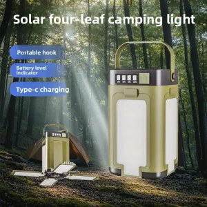 Collapsible Camping Lantern Solar Powered Extendable 4 Leaf Sunlight Charging 2000mAh Night Barbecue Market Stall Camp Tent Lamp