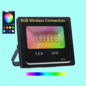 Color Changing 20W WiFi-Controlled IP66 Dimmable Outdoor CCT-Adjustable RGB LED Flood Light