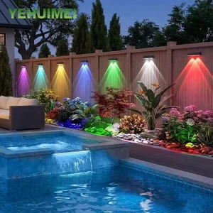 Color Changing Solar Fence Lights Outdoor IP65 Waterproof Fence Garden Wall Lights for Outside Backyard Step Deck Lighting