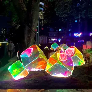 Colorful Geometric Plastic Art Installation Outdoor Custom Landscape Lights for Shopping Malls, Parks, and Lawns