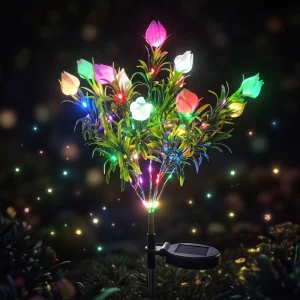 Colorful Outdoor Solar LED Gardenia Flower Spike Light-Water-Resistant IP65 360 Beam Angle