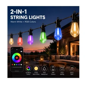 Commercial Waterproof RGBW Bistro String Lights with App Timer Music Sync OEM Supplier