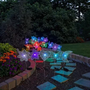 Courtyard Garden Color Changing Waterproof IP65 LED Solar Lightweight 10000K CRI 80 90 Fiber Optic Butterfly Star Shaped