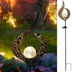 Crackle Glass Metal IP65 Waterproof Small Solar LED Fairy Stakes Lights for Pathway Lawn Patio Outdoor