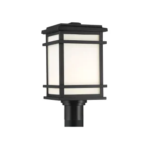 Craftsman Square Silk Glass Black Aluminum IP44 Outdoor Pillar Light for Gardens Driveways and Residential Use