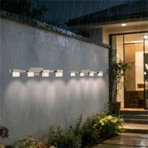 Creative Simple Square Linear Style Nickel Brushed IP44 Waterproof LED Ready 4 Light Outdoor Decorative Porch Wall Lamp